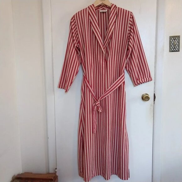 Red Stripe Wrap Dress Long Retro '70s Style Jones New York Pockets Sash Size S - Picture 2 of 8